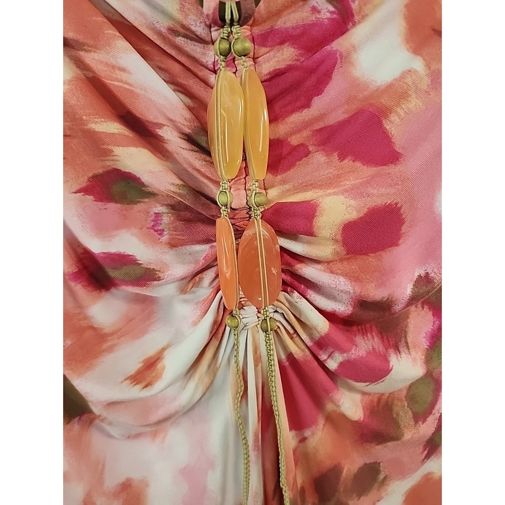 Tommy Bahama Pink Watercolor Leopard Beaded Halter Maxi Dress XL Sleeveless - Picture 14 of 14